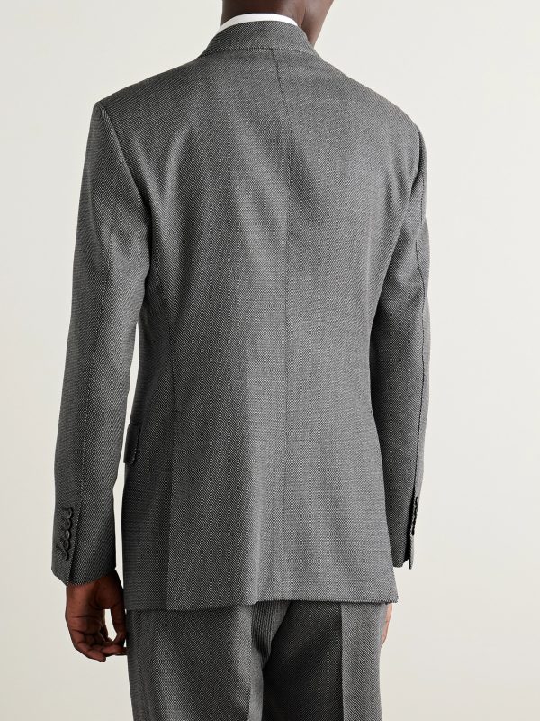 Double-Breasted Birdseye Wool Suit Jacket - BK