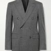 Double-Breasted Birdseye Wool Suit Jacket