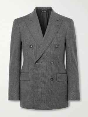 Double-Breasted Birdseye Wool Suit Jacket