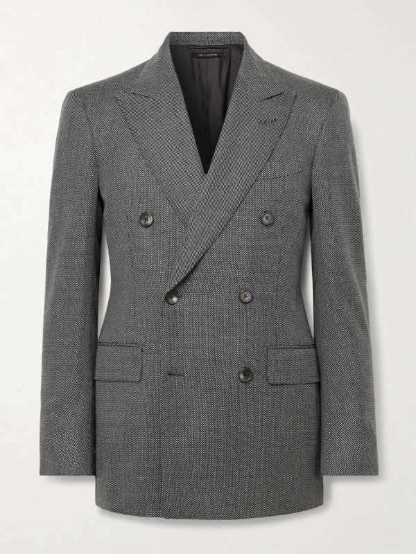 Double-Breasted Birdseye Wool Suit Jacket