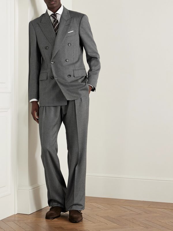 Double-Breasted Birdseye Wool Suit Jacket - OU