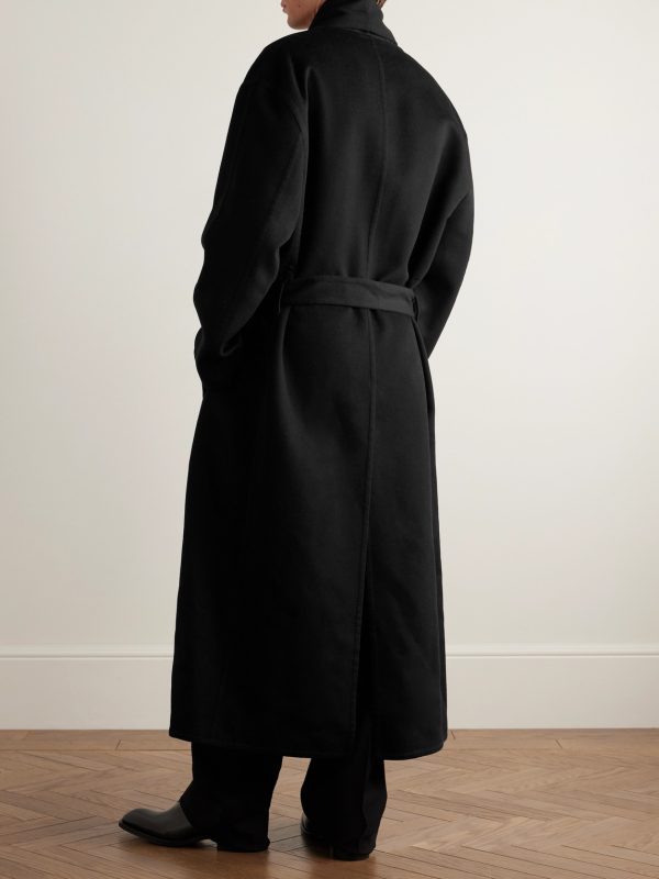 Oversized Shawl-Collar Belted Wool and Silk-Blend Felt Coat - BK Oversized Shawl-Collar Belted Wool and Silk-Blend Felt Coat - BK
