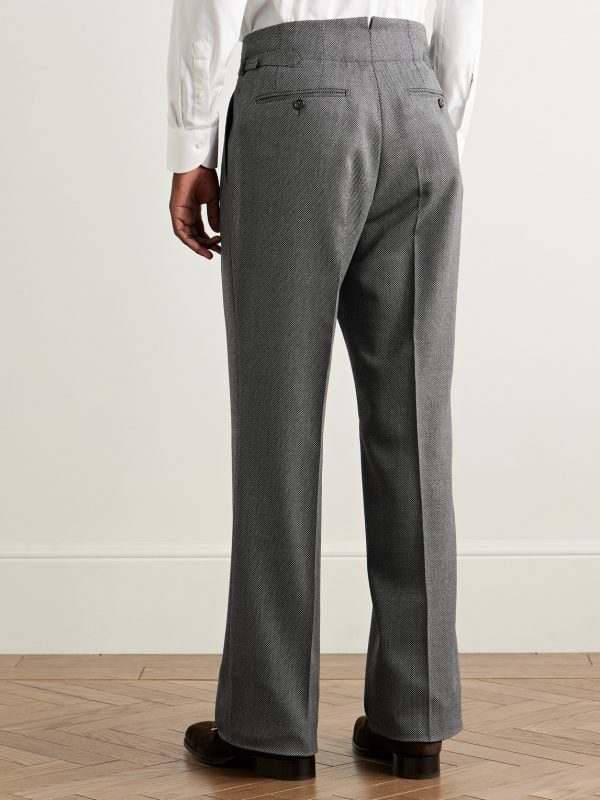 Straight-Leg Pleated Birdseye Wool Suit Trousers - BK