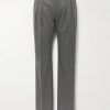 Straight-Leg Pleated Birdseye Wool Suit Trousers