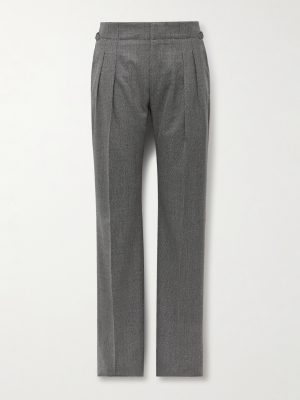 Straight-Leg Pleated Birdseye Wool Suit Trousers