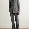 Straight-Leg Pleated Birdseye Wool Suit Trousers - OU