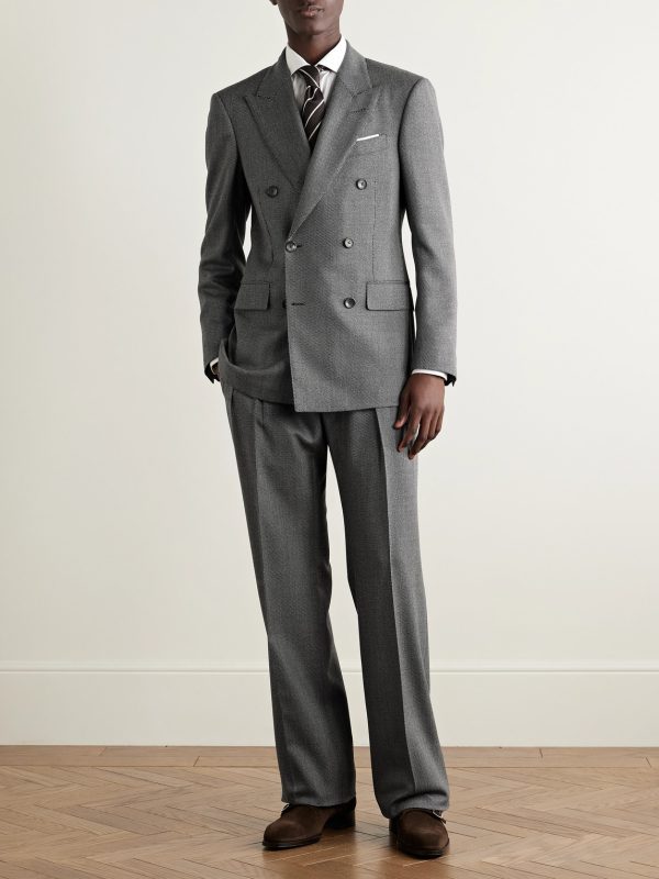 Straight-Leg Pleated Birdseye Wool Suit Trousers - OU
