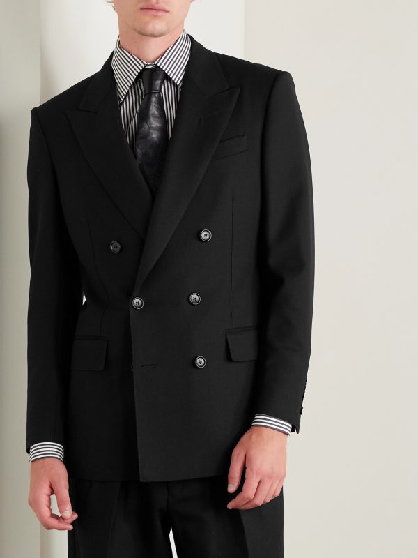 Slim-Fit Double-Breasted Wool-Crepe Suit Jacket - FR Slim-Fit Double-Breasted Wool-Crepe Suit Jacket - FR