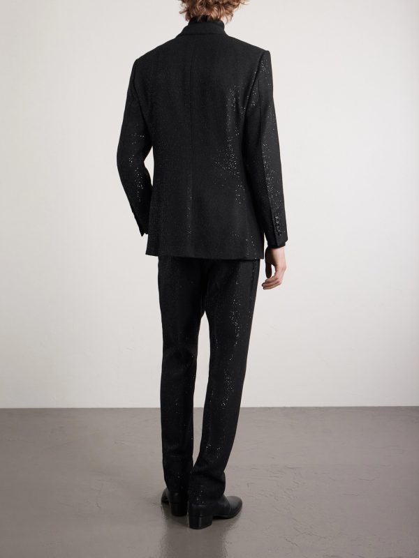 Double-Breasted Sequined Wool-Blend Suit Jacket - BK Double-Breasted Sequined Wool-Blend Suit Jacket - BK