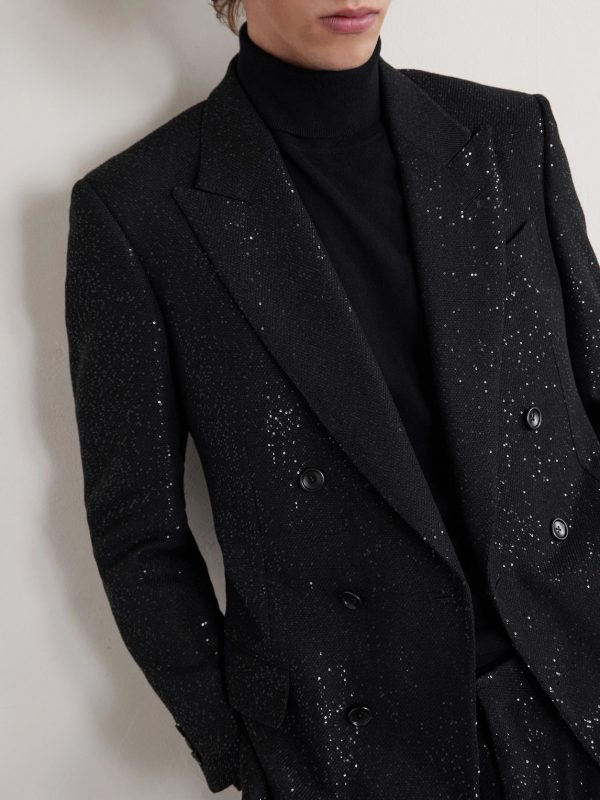 Double-Breasted Sequined Wool-Blend Suit Jacket - E2 Double-Breasted Sequined Wool-Blend Suit Jacket - E2