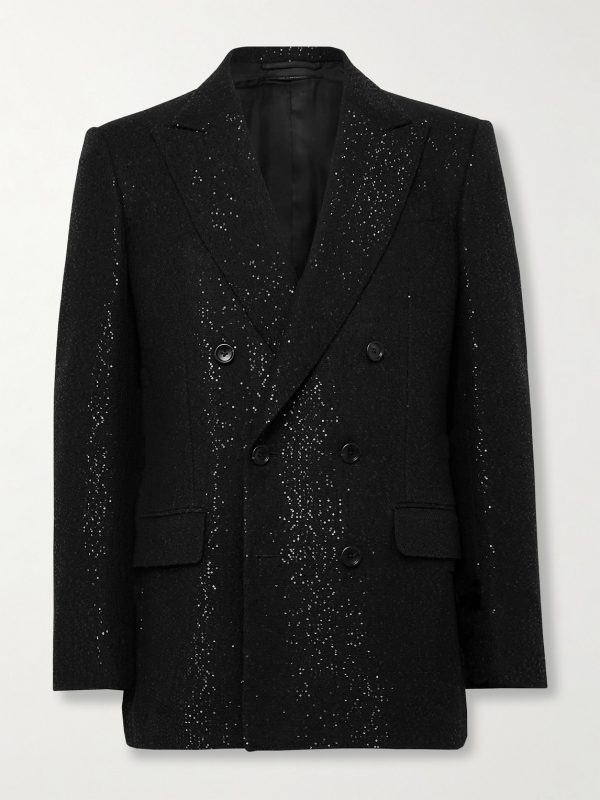 Double-Breasted Sequined Wool-Blend Suit Jacket Double-Breasted Sequined Wool-Blend Suit Jacket