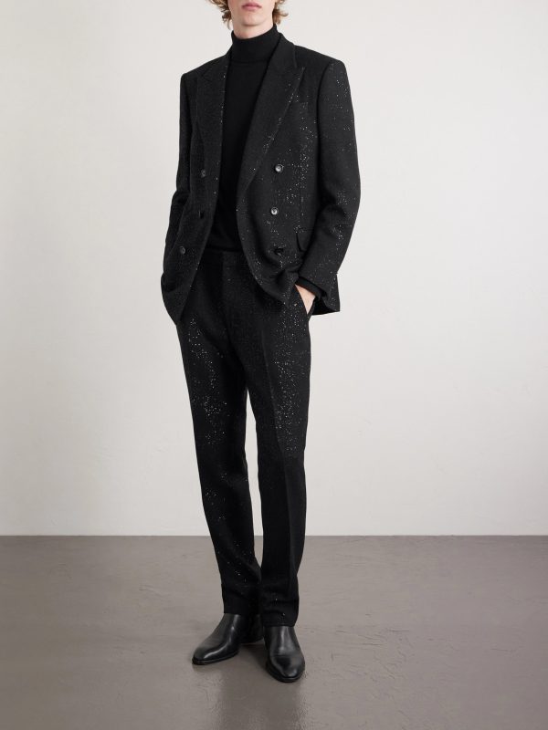 Double-Breasted Sequined Wool-Blend Suit Jacket - OU Double-Breasted Sequined Wool-Blend Suit Jacket - OU