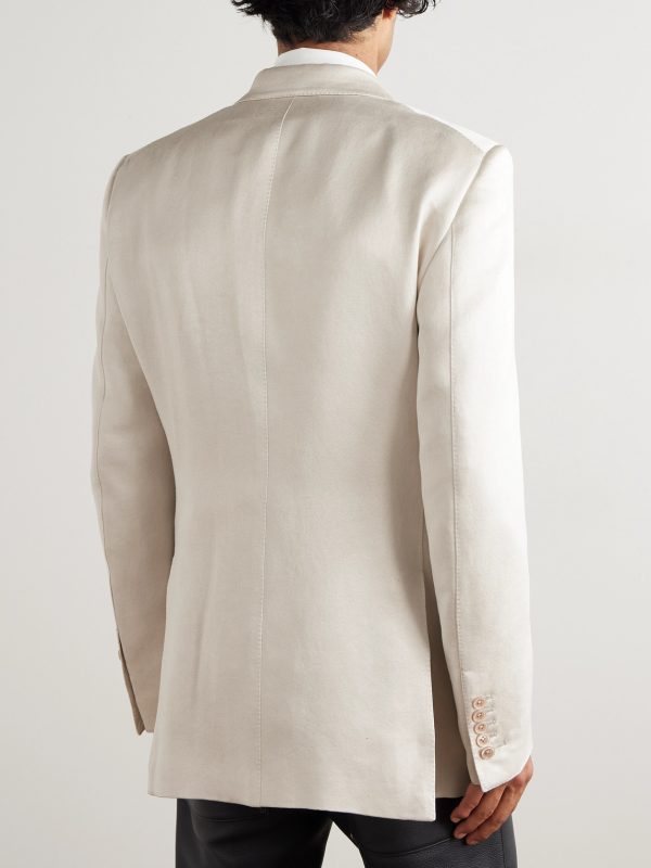 Double-Breasted Cotton and Silk-Blend Satin Tuxedo Jacket - BK Double-Breasted Cotton and Silk-Blend Satin Tuxedo Jacket - BK