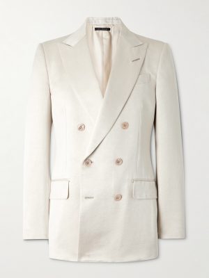 Double-Breasted Cotton and Silk-Blend Satin Tuxedo Jacket