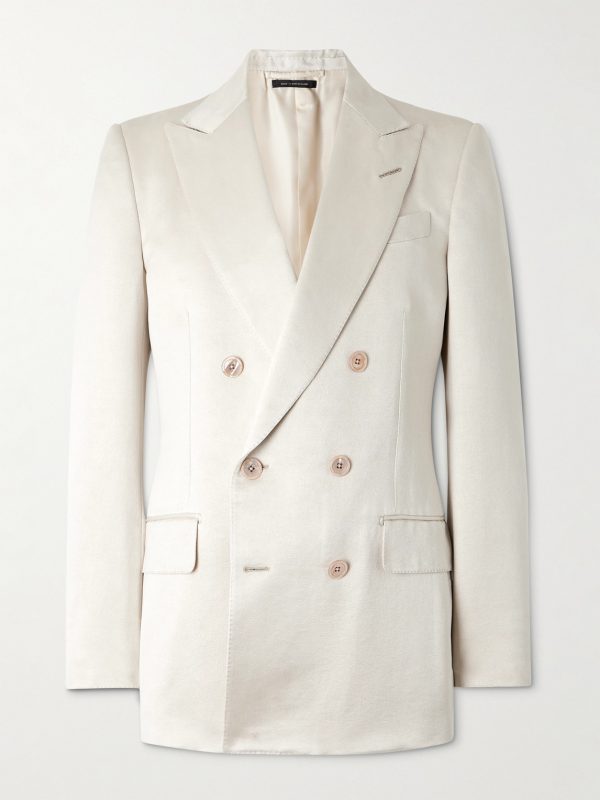 Double-Breasted Cotton and Silk-Blend Satin Tuxedo Jacket Double-Breasted Cotton and Silk-Blend Satin Tuxedo Jacket