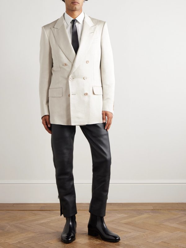 Double-Breasted Cotton and Silk-Blend Satin Tuxedo Jacket - OU Double-Breasted Cotton and Silk-Blend Satin Tuxedo Jacket - OU