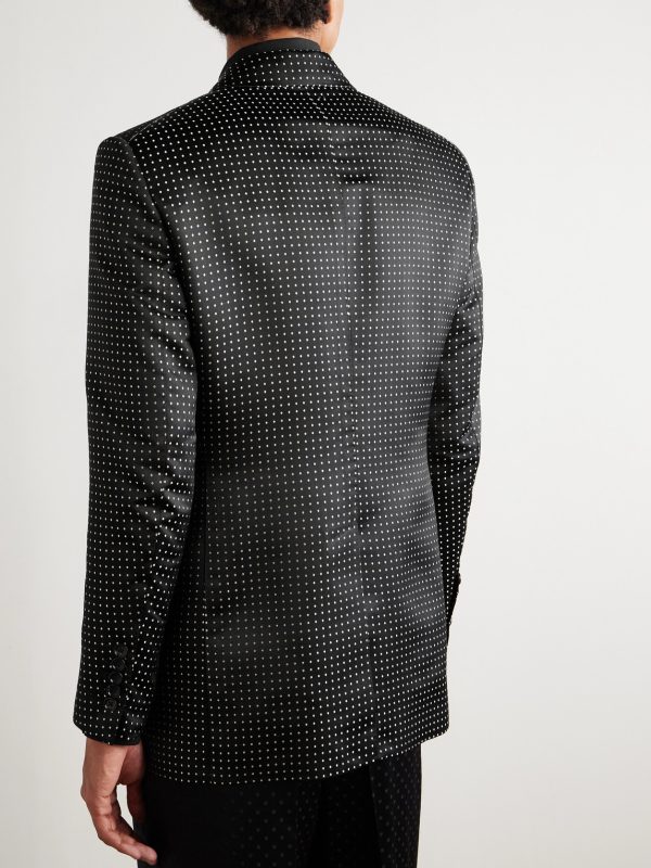 Double-Breasted Polka-Dot Mulberry Silk-Duchesse Satin Tuxedo Jacket - BK Double-Breasted Polka-Dot Mulberry Silk-Duchesse Satin Tuxedo Jacket - BK