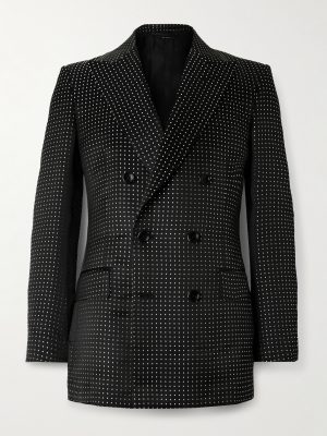 Double-Breasted Polka-Dot Mulberry Silk-Duchesse Satin Tuxedo Jacket