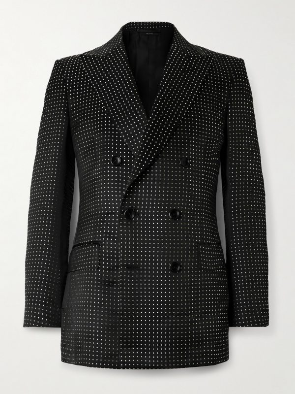 Double-Breasted Polka-Dot Mulberry Silk-Duchesse Satin Tuxedo Jacket Double-Breasted Polka-Dot Mulberry Silk-Duchesse Satin Tuxedo Jacket