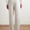 Wide-Leg Pleated Cotton and Silk-Blend Satin Tuxedo Trousers - BK