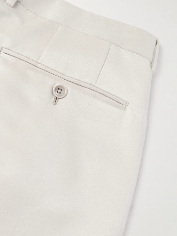 Wide-Leg Pleated Cotton and Silk-Blend Satin Tuxedo Trousers - CU