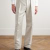 Wide-Leg Pleated Cotton and Silk-Blend Satin Tuxedo Trousers - FR