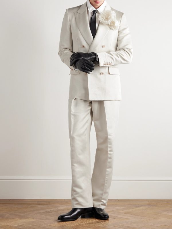 Wide-Leg Pleated Cotton and Silk-Blend Satin Tuxedo Trousers - OU