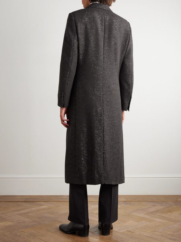 Double-Breasted Sequin-Embellished Wool-Blend Twill Coat - BK