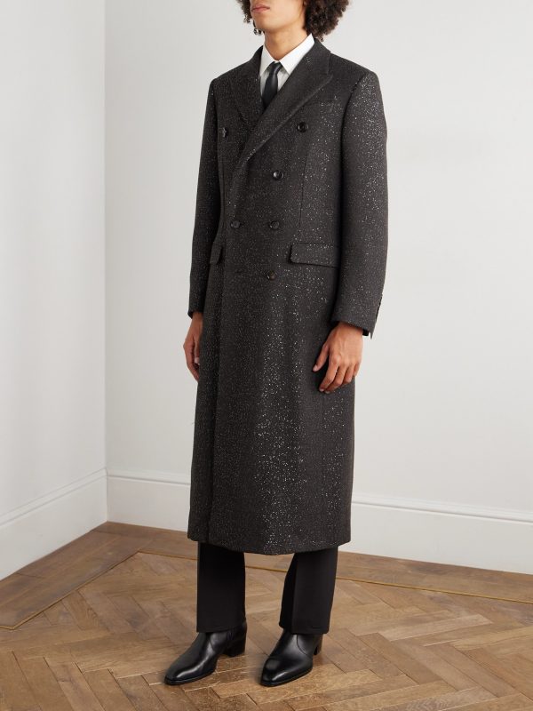 Double-Breasted Sequin-Embellished Wool-Blend Twill Coat - FR