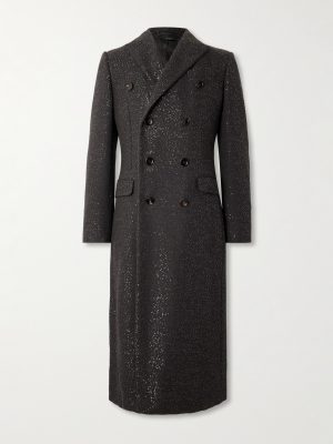Double-Breasted Sequin-Embellished Wool-Blend Twill Coat