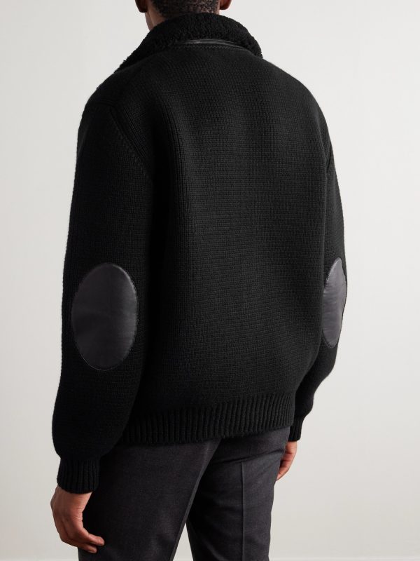 Bouclé-Trimmed Ribbed Cashmere Cardigan - BK Bouclé-Trimmed Ribbed Cashmere Cardigan - BK