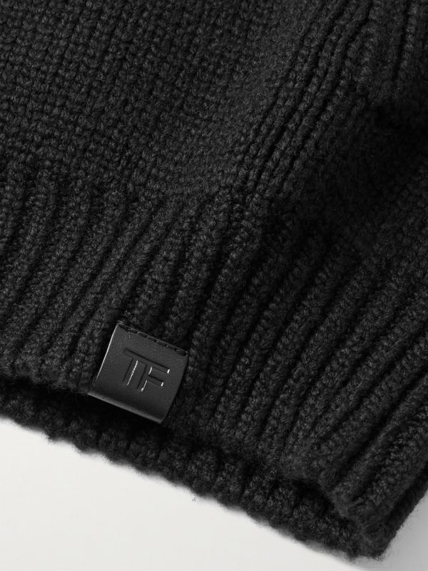 Bouclé-Trimmed Ribbed Cashmere Cardigan - E1 Bouclé-Trimmed Ribbed Cashmere Cardigan - E1