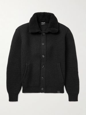 Bouclé-Trimmed Ribbed Cashmere Cardigan