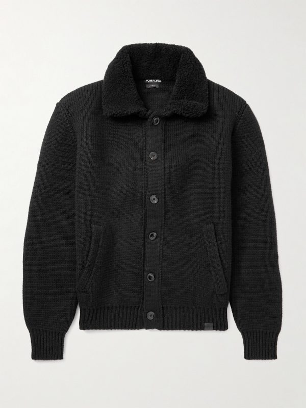 Bouclé-Trimmed Ribbed Cashmere Cardigan Bouclé-Trimmed Ribbed Cashmere Cardigan