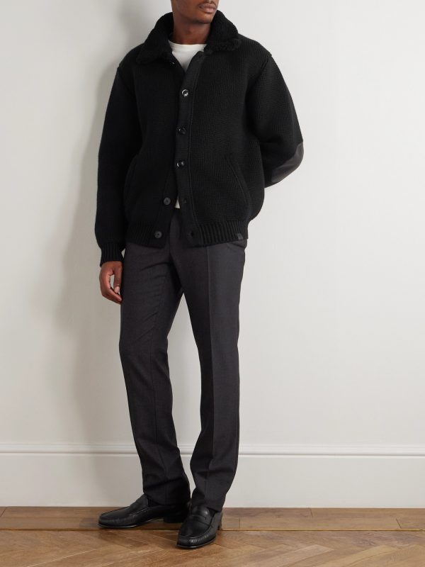 Bouclé-Trimmed Ribbed Cashmere Cardigan - OU Bouclé-Trimmed Ribbed Cashmere Cardigan - OU
