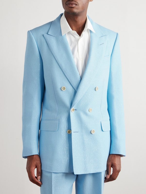 Double-Breasted Sequinned Wool-Blend Suit Jacket - FR