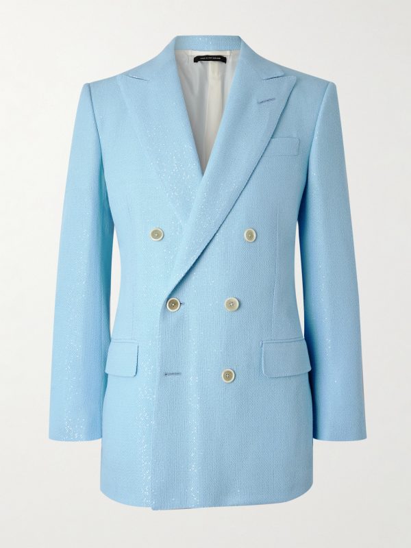 Double-Breasted Sequinned Wool-Blend Suit Jacket