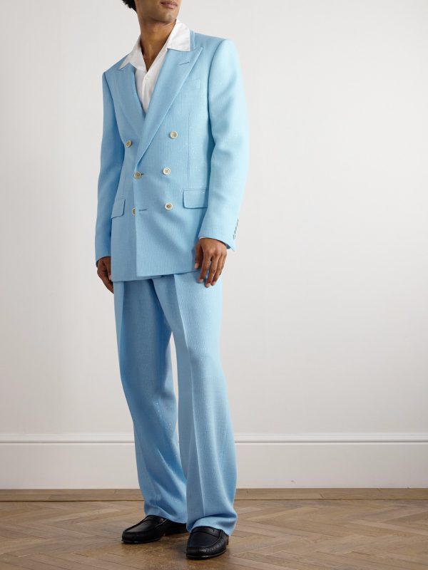 Double-Breasted Sequinned Wool-Blend Suit Jacket - OU