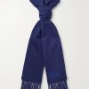 Logo-Embroidered Fringed Cashmere Scarf Logo-Embroidered Fringed Cashmere Scarf