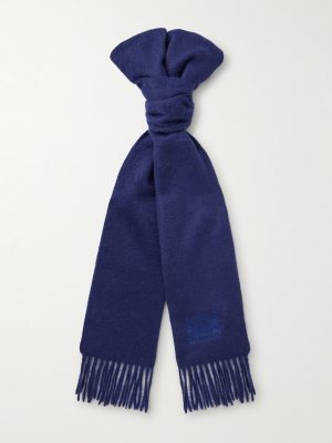 Logo-Embroidered Fringed Cashmere Scarf Logo-Embroidered Fringed Cashmere Scarf