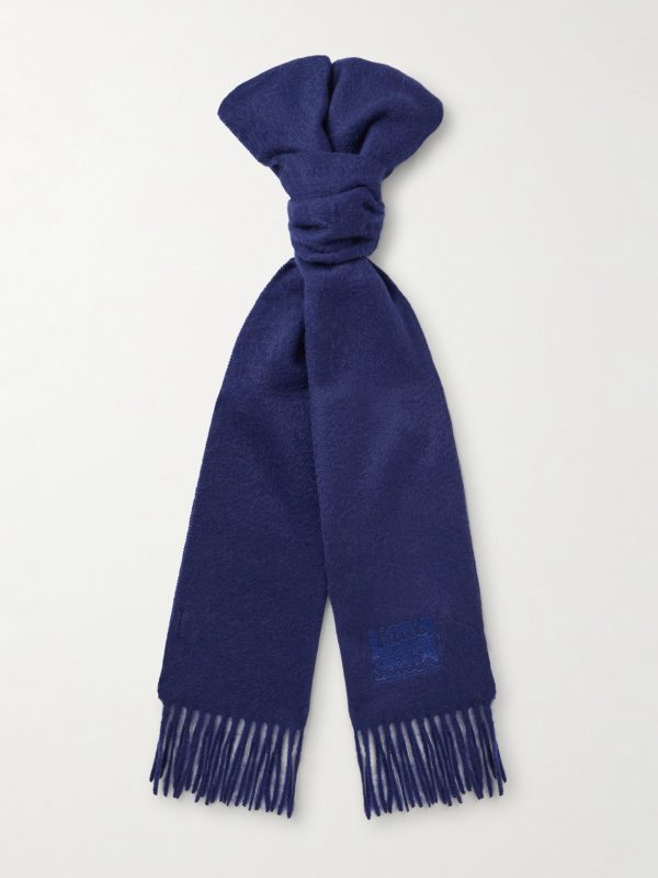 Logo-Embroidered Fringed Cashmere Scarf Logo-Embroidered Fringed Cashmere Scarf