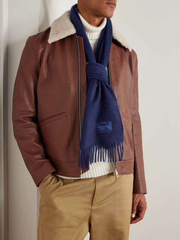 Logo-Embroidered Fringed Cashmere Scarf - OU Logo-Embroidered Fringed Cashmere Scarf - OU