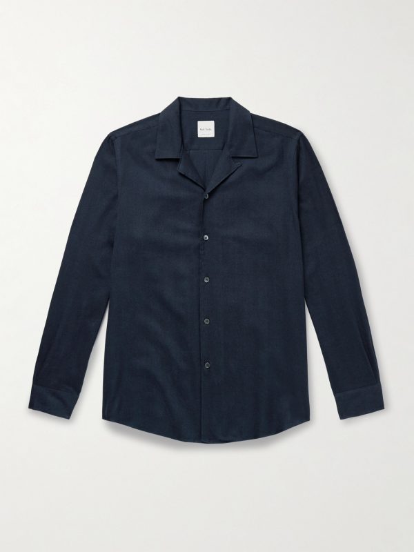 Convertible-Collar Herringbone Cotton and Lyocell-Blend Shirt
