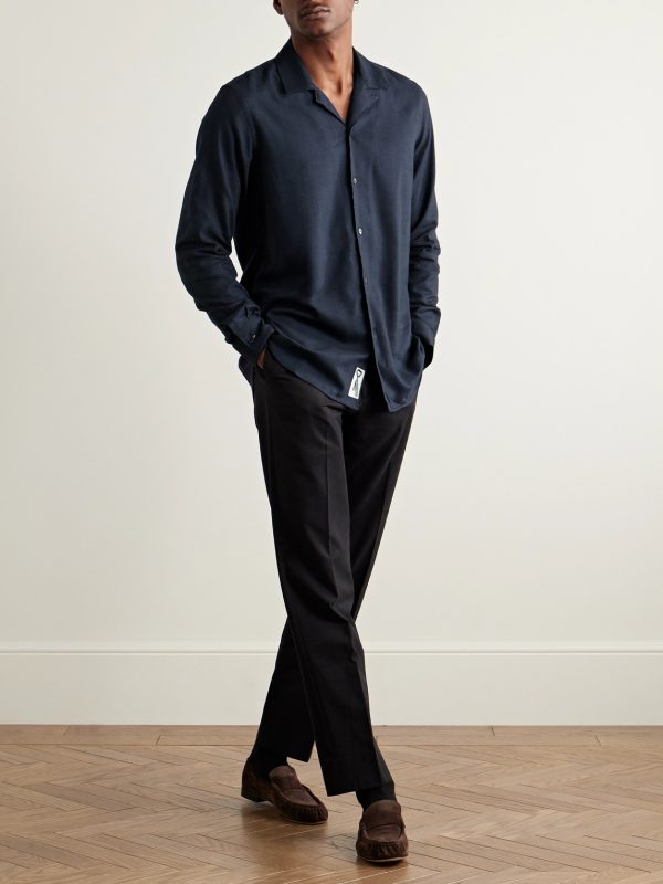 Convertible-Collar Herringbone Cotton and Lyocell-Blend Shirt - OU