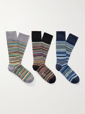 Three-Pack Striped Cotton-Blend Socks Three-Pack Striped Cotton-Blend Socks