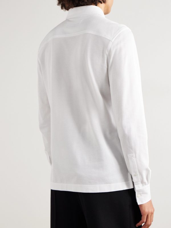 Suede-Trimmed Cotton-Piqué Polo Shirt - BK