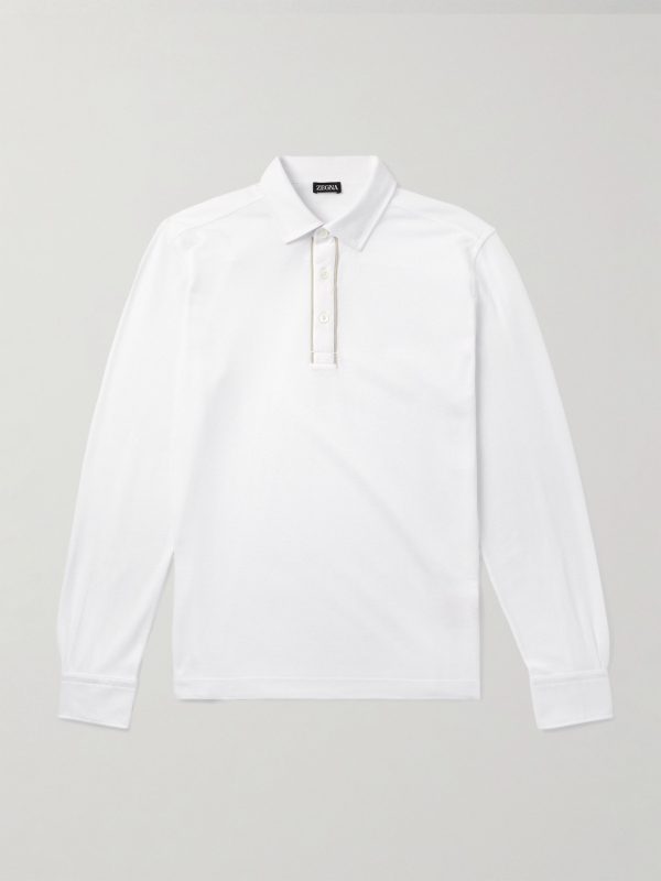 Suede-Trimmed Cotton-Piqué Polo Shirt