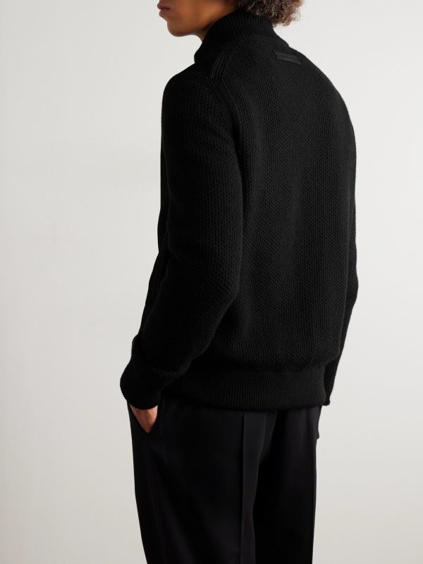 Suede-Trimmed Textured-Cashmere Jacket - BK Suede-Trimmed Textured-Cashmere Jacket - BK