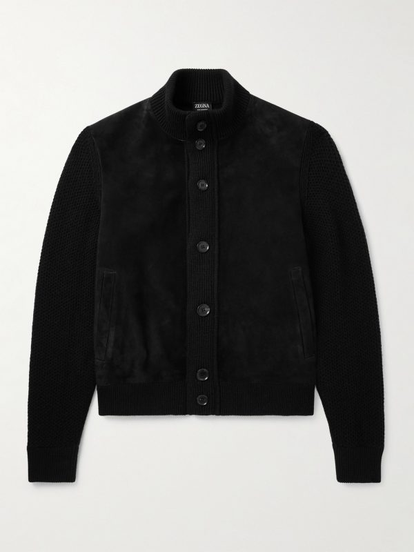 Suede-Trimmed Textured-Cashmere Jacket Suede-Trimmed Textured-Cashmere Jacket