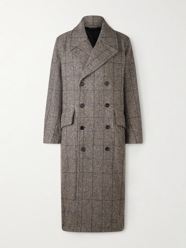 Double-Breasted Checked Wool and Cashmere-Blend Twill Overcoat